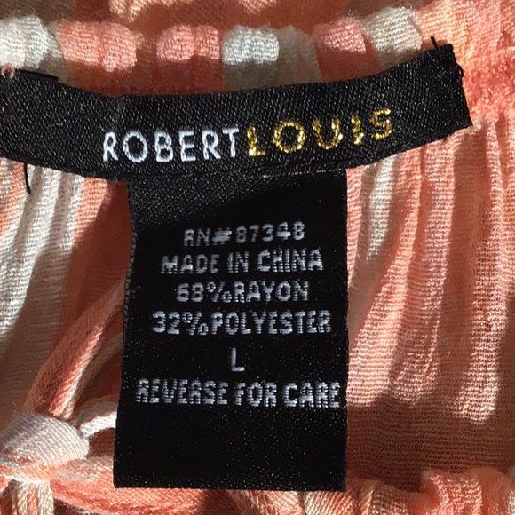 Robert Louis peasant blouse coral white vertical stripes elastic neckline L - Picture 6 of 6